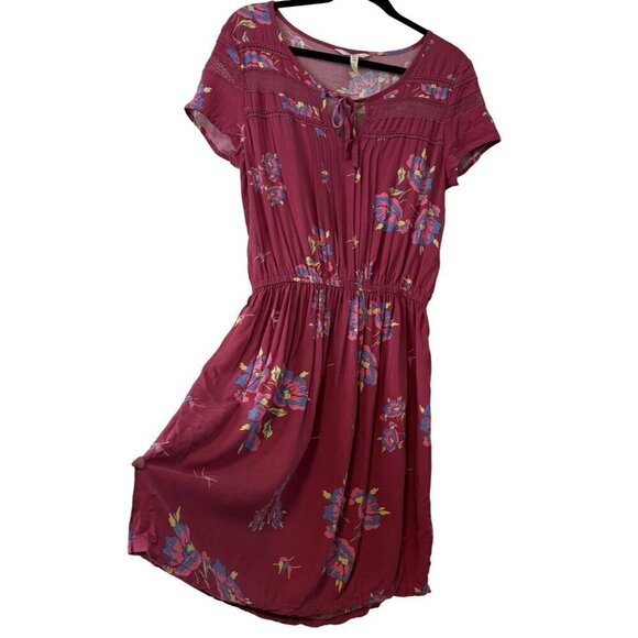 Matilda Jane Women's Pink Floral Rayon Lace Detail Dress Size M - Picture 2 of 12